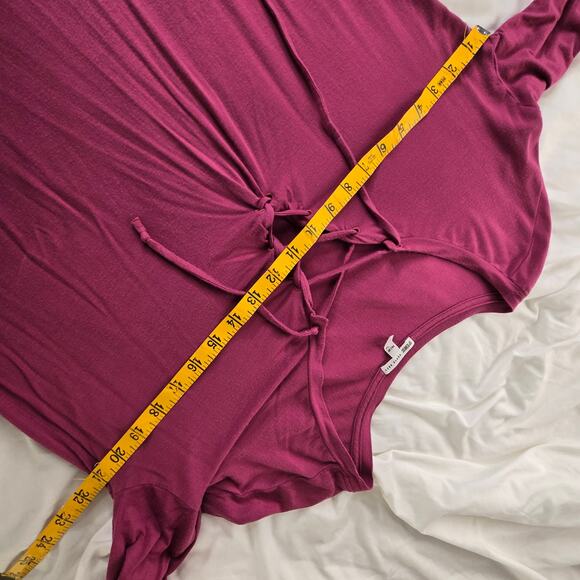 🎄 Victoria Secret PINK EUC Soft long sleeve tie front top XS dark pink Bayberry - Picture 10 of 14